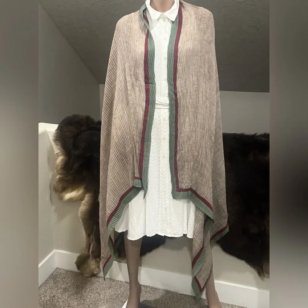 Handmade Boho Style Colorblock Shawl/Wrap With Pleated Textured, Large Size